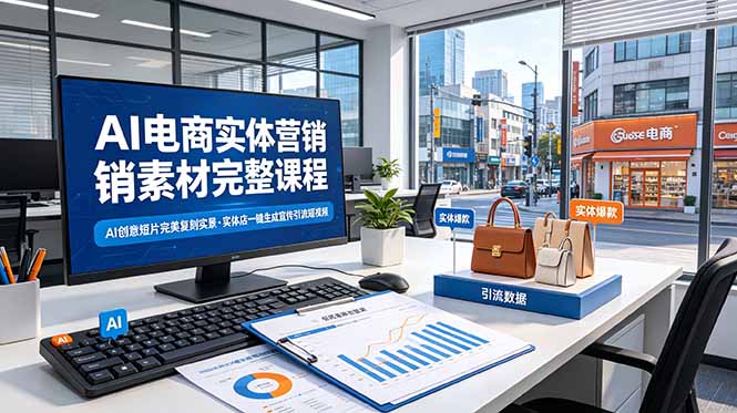 AI电商实体营销素材完整课程，AI创意短片完美复刻实景，实体店一键生成宣传引流短视频-AI学习资源网