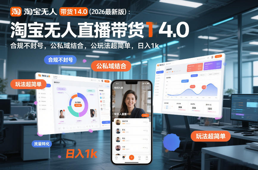 淘宝无人直播带货14.0(2026最新版)：合规不封号，公私域结合，玩法超简单，日入1k+【揭秘】-AI学习资源网