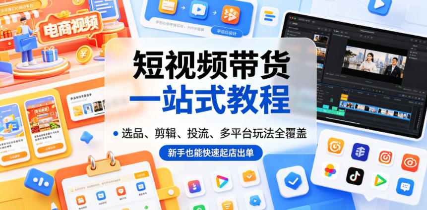 短视频带货一站式教程，选品、剪辑、投流、多平台玩法全覆盖，新手也能快速起店出单-AI学习资源网