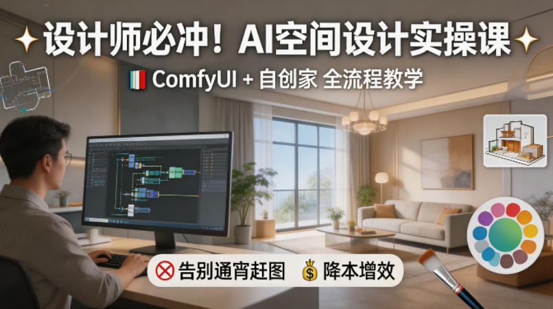 设计师必冲！AI空间设计实操课，ComfyUI+自创家全教学，告别通宵赶图，降本增效-AI学习资源网