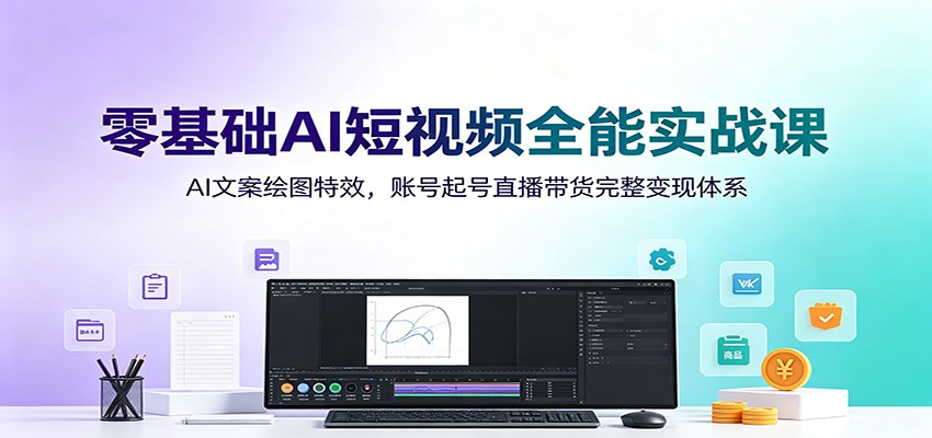 零基础AI短视频全能实战课：AI文案绘图特效，账号起号直播带货完整变现体系-AI学习资源网