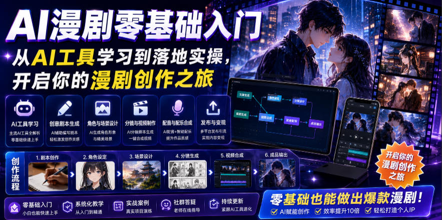 AI漫剧零基础入门，从AI工具学习到落地实操，开启你的漫剧创作之旅-AI学习资源网