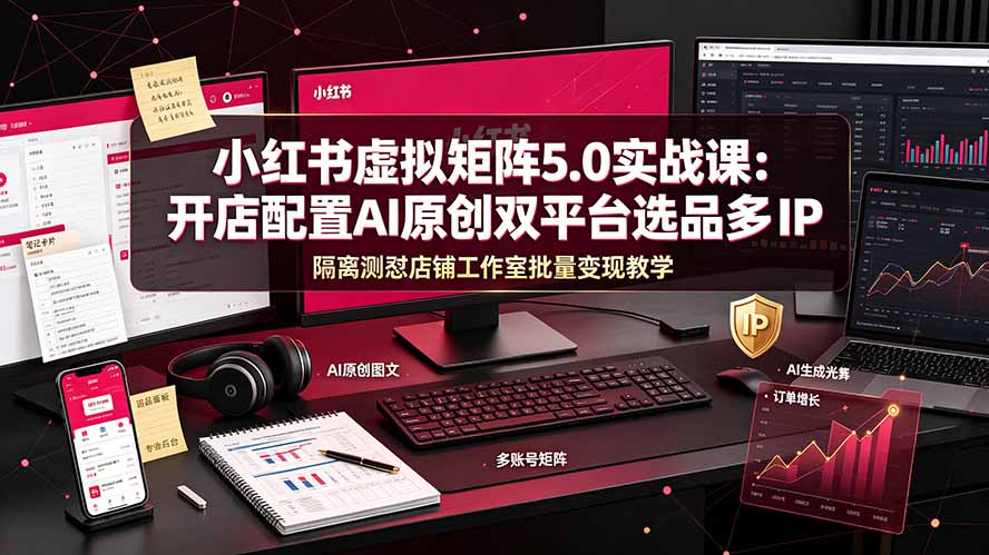 小红书虚拟矩阵5.0实战课：开店配置｜AI原创｜双平台选品｜多IP隔离｜测怼店铺工作室批量变现实操教学-AI学习资源网