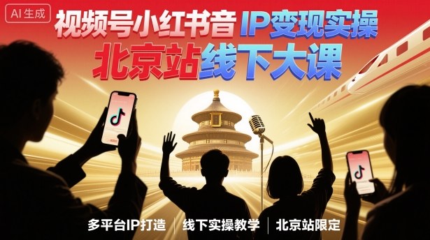 视频号小红书抖音IP变现实操北京站线下大课，40+行业短视频高变现姿势，100+IP高变现实操技术-AI学习资源网