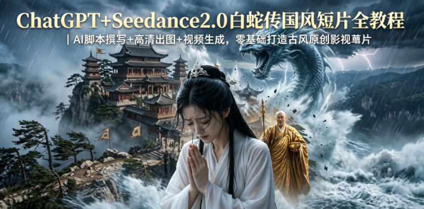 ChatGPT+Seedance2.0白蛇传国风短片全教程｜AI脚本撰写+高清出图+视频生成，零基础打造古风原创影视短片-AI学习资源网