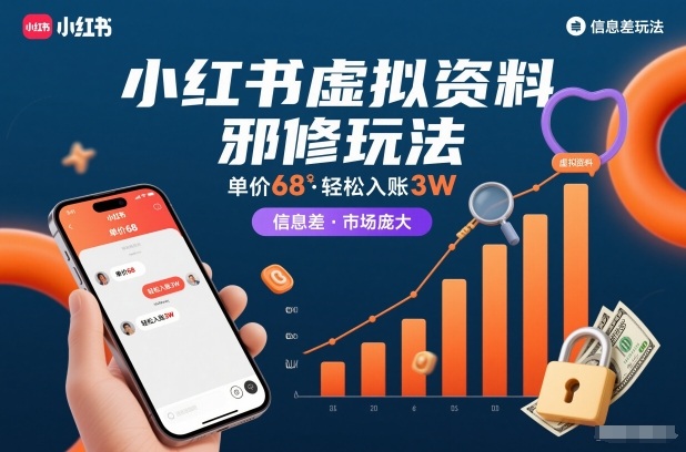 小红书虚拟资料邪修玩法，单价68，轻松入账3W，信息差玩法，市场庞大-AI学习资源网