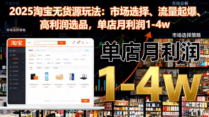 2025淘宝无货源玩法：市场选择、流量起爆、高利润选品，单店月利润1-4w-AI学习资源网