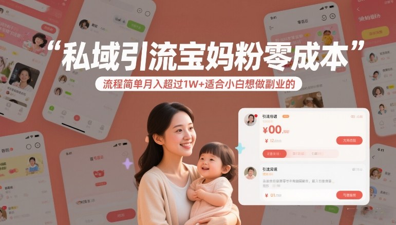 私域引流宝妈粉零成本流程简单月入超过1W+适合小白想做副业的-AI学习资源网