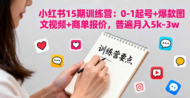 小红书15期训练营：0-1起号+爆款图文视频+商单报价，普遍月入5k-3w-AI学习资源网