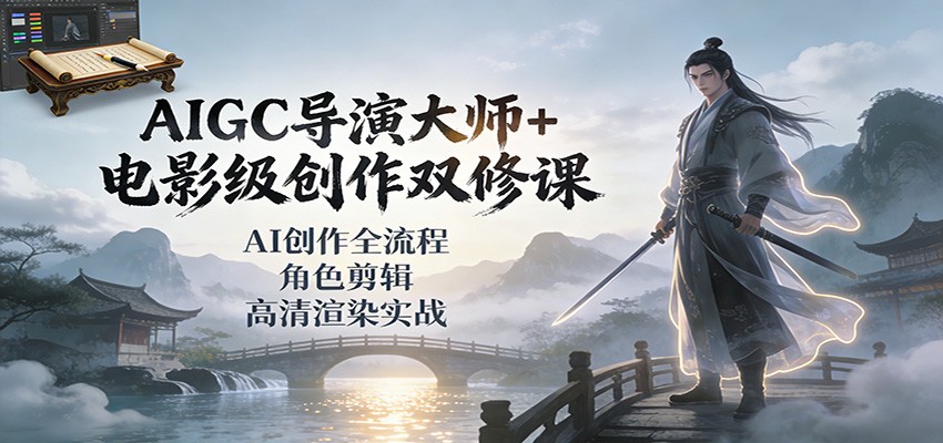 AIGC导演大师+电影级创作双修课：AI创作全流程、角色剪辑、高清渲染实战-AI学习资源网