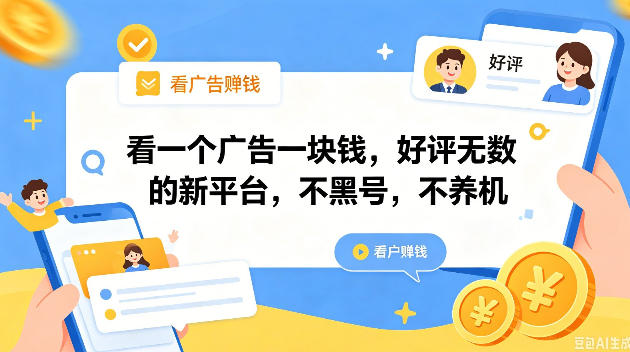 看一个广告一块钱，好评无数的新平台，不黑号，不养机，一撸几十块钱还是不错的【揭秘】-AI学习资源网