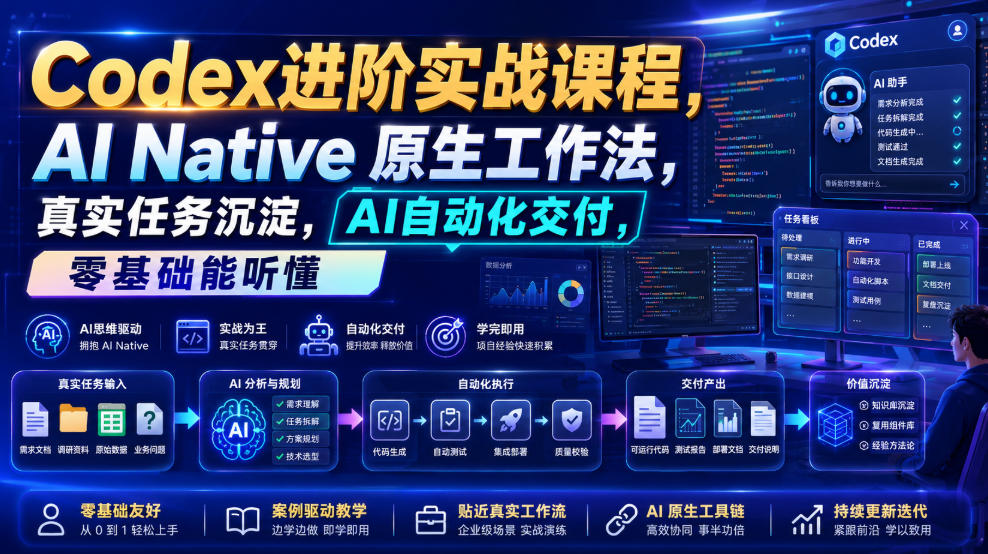 Codex进阶实战课｜AI Native原生工作法，22节真实任务落地，从配置到AI自动化交付全链路教程-AI学习资源网