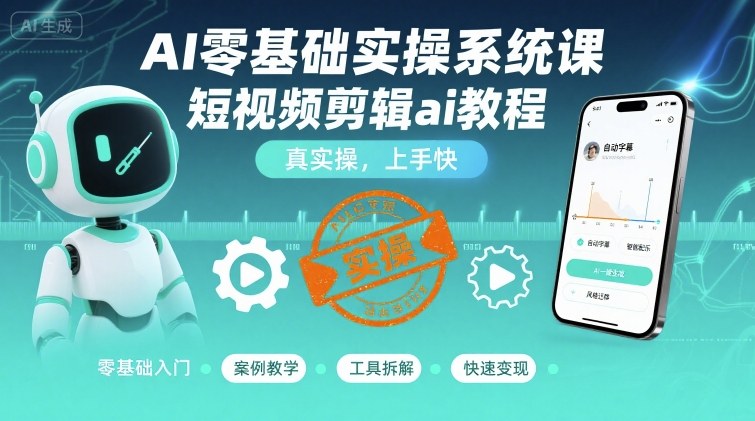 AI零基础实操系统课，短视频剪辑ai教程，真实操，上手快-AI学习资源网