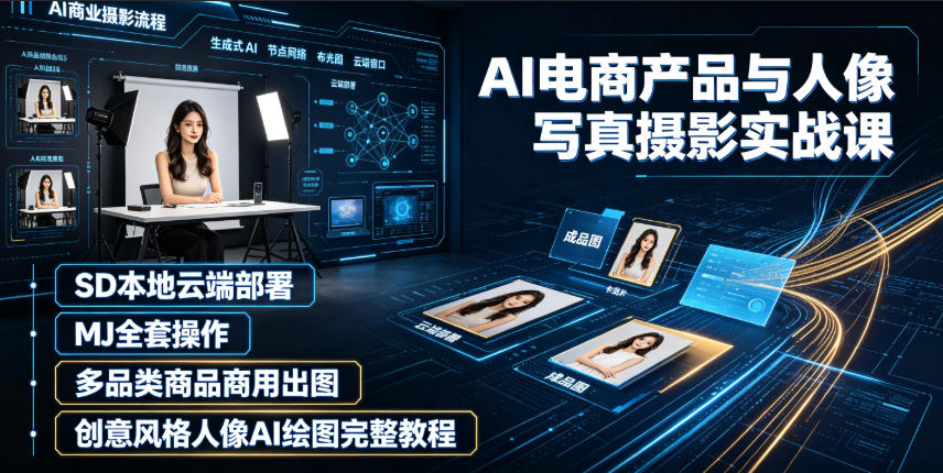 AI电商产品与人像写真摄影实战课|SD本地云端部署、MJ全套操作、多品类商品商用出图、创意风格人像AI绘图完整教程-AI学习资源网