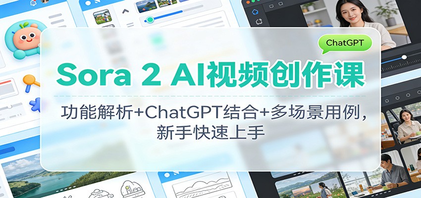 Sora 2 AI视频创作课:功能解析+ChatGPT结合+多场景用例,新手快速上手-AI学习资源网