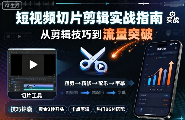 短视频切片剪辑实战指南，从剪辑技巧到流量突破-AI学习资源网