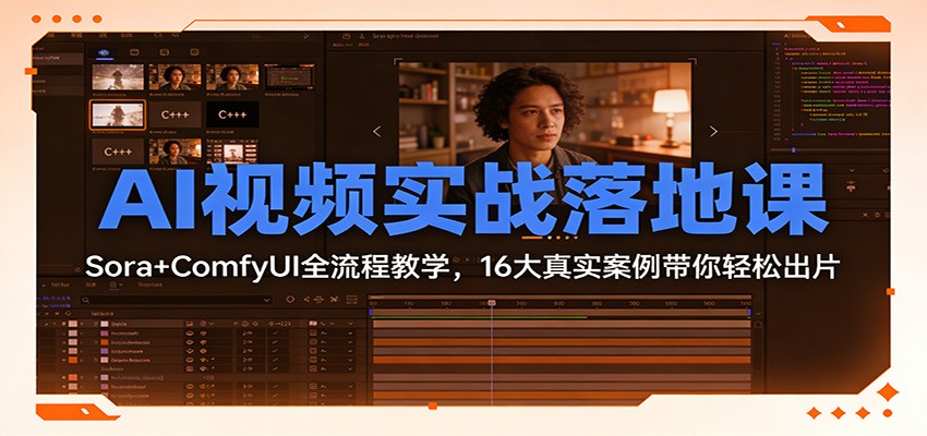 AI视频实战落地课：Sora+ComfyUI全流程教学，16大真实案例带你轻松出片-AI学习资源网