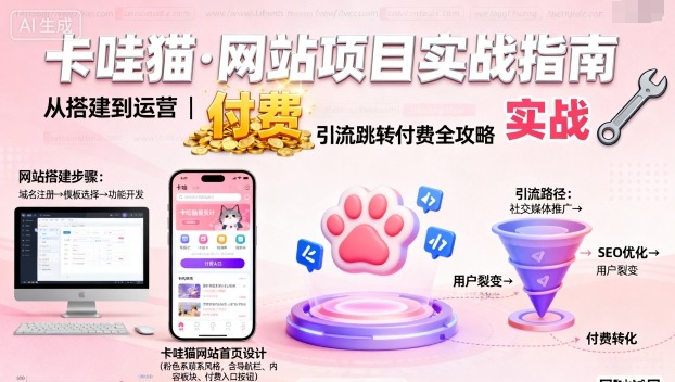 卡哇猫·网站项目，网站搭建与运营以及引流跳转付费-AI学习资源网