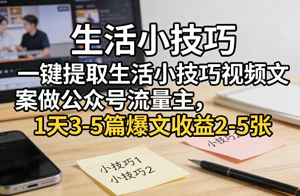 一键提取生活小技巧视频文案做公众号流量主,1天3-5篇爆文收益2-5张-AI学习资源网