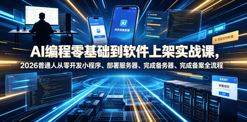 AI编程零基础到软件上架实战课，2026普通人从零开发小程序、部署服务器、完成备案全流程项目落地教程-AI学习资源网