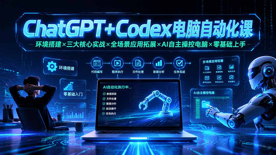 ChatGPT+Codex电脑自动化课：环境搭建×三大核心实战×全场景应用拓展×AI自主操控电脑×零基础上手-AI学习资源网