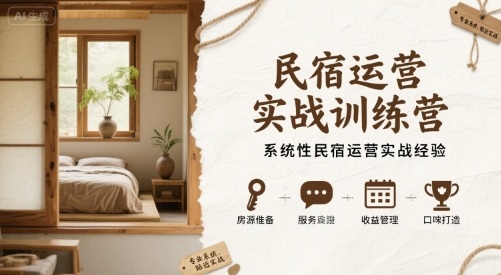 民宿运营实战训练营，系统性民宿运营实战经验-AI学习资源网