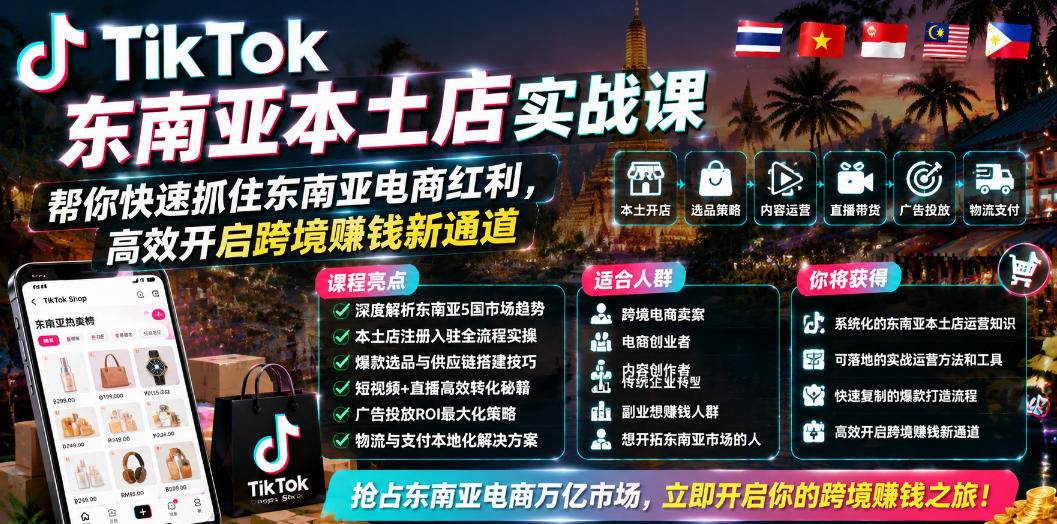 TikTok东南亚本土店实战课,帮你快速抓住东南亚电商红利,高效开启跨境賺钱新通道-AI学习资源网