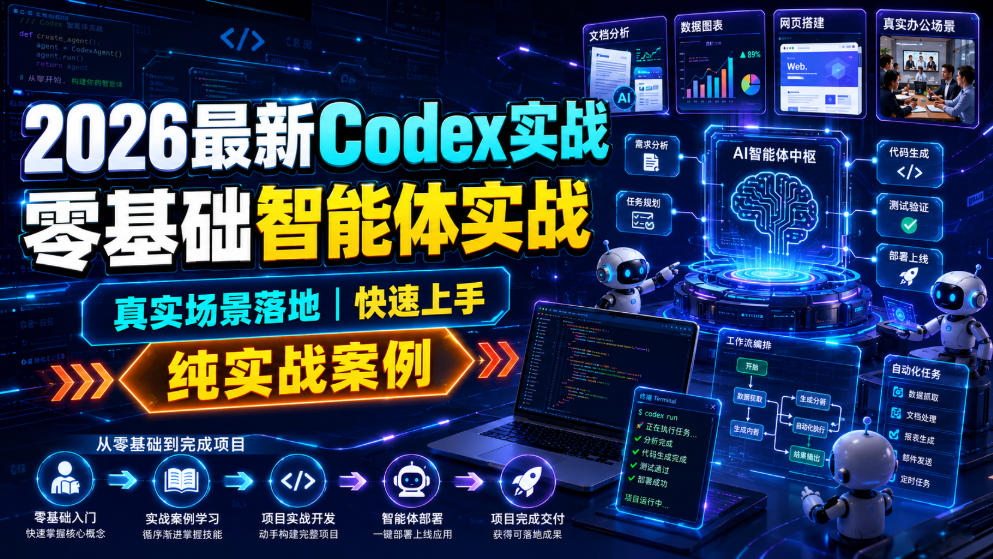 2026最新Codex实战零基础智能体实战,真实场景落地,快速上手,纯实战案例-AI学习资源网