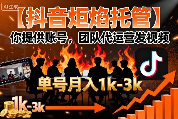 【抖音炬焰托管】你提供账号，团队代运营发视频，单号月入1k+【揭秘】-AI学习资源网
