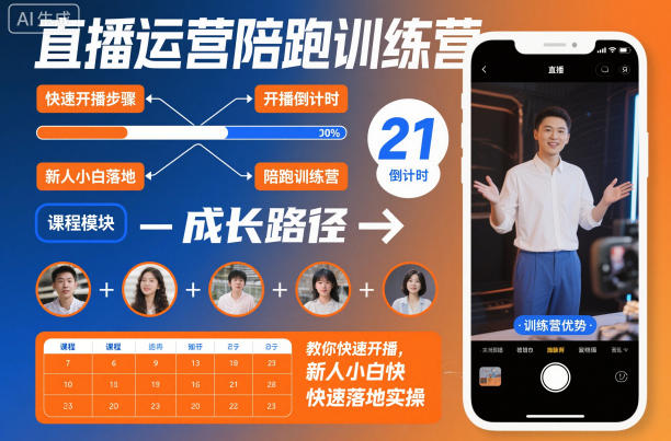 直播运营陪跑训练营,教你快速开播,新人小白快速落地实操-AI学习资源网