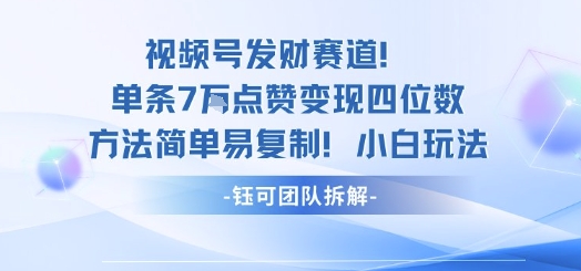视频号发财赛道单条7W点赞变现四位数方法简单易复制小白玩法-AI学习资源网