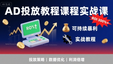 AD投放教程课程实战课，实现广告ROI300%+可持续暴利-AI学习资源网