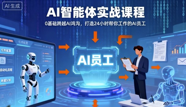 Ai智能体实战课程，0基础跨越Ai鸿沟，打造24小时帮你工作的Ai员工，打破常规，以实战定义Ai-AI学习资源网