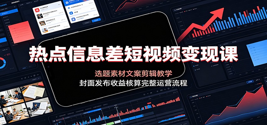热点信息差短视频变现课:选题素材文案剪辑教学,封面发布收益核算完整运营流程-AI学习资源网