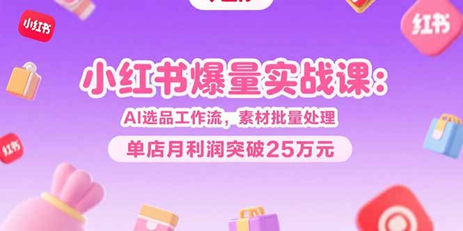 小红书爆量实战课：AI选品工作流，素材批量处理，单店月利润突破25万元-AI学习资源网