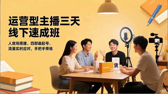 运营型主播三天线下班,人货场搭建,四部曲起号,流量实时应对,手把手带练-AI学习资源网