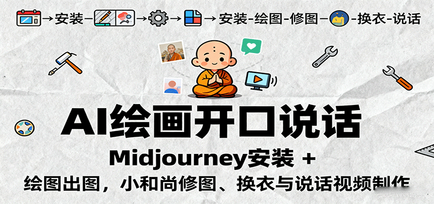 AI绘画开口说话，Midjourney安装 + 绘图出图，小和尚修图、换衣与说话视频制作-AI学习资源网