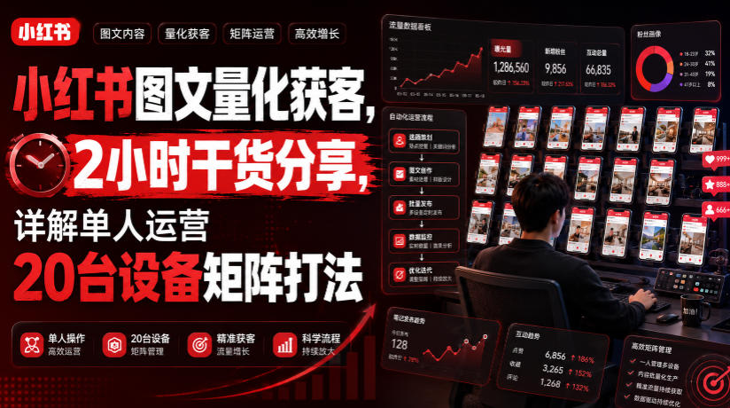 小红书图文量化获客，2小时干货分享，详解单人运营20台设备矩阵打法-AI学习资源网
