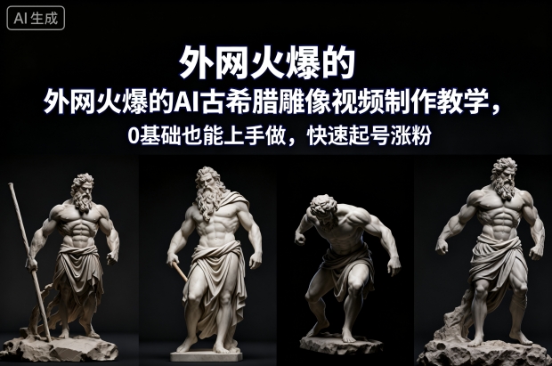 外网火爆的AI古希腊雕像视频制作教学，0基础也能上手做，快速起号涨粉-AI学习资源网