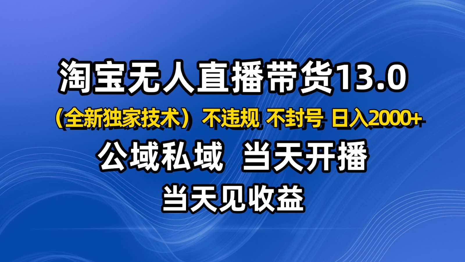 淘宝无人直播13.0,公域私域技术,不封号,不违规 布局下半年旺季赛道,日入2000+-AI学习资源网
