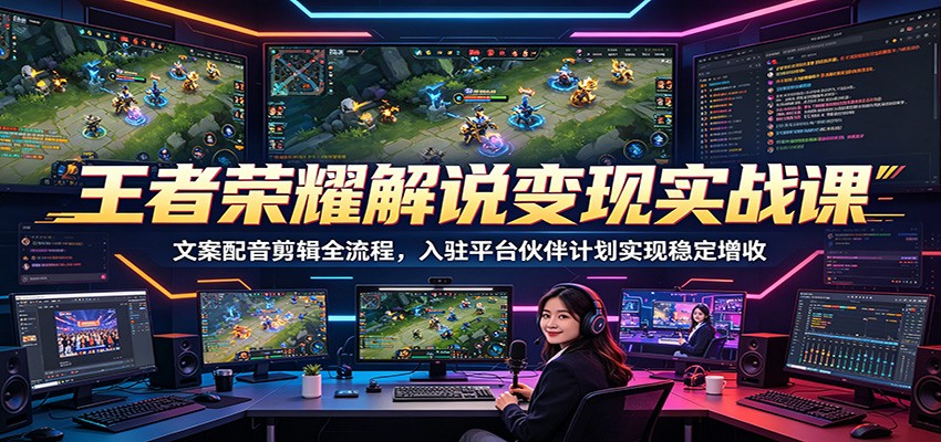 王者荣耀解说变现实战课：文案配音剪辑全流程，入驻平台伙伴计划实现稳定增收-AI学习资源网
