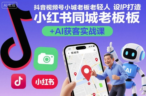 抖音视频号小红书同城老板轻人设IP打造+AI获客实战课，人设打造-算法拆解-拍摄剪辑-内容运营-AI创作-AI学习资源网