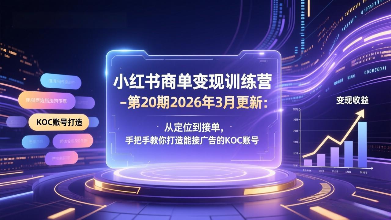 小红书商单变现训练营-第20期26年3月更新：从定位到接单，手把手教你打造能接广告的KOC账号-AI学习资源网