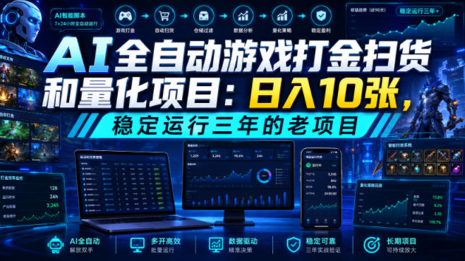 AI全自动游戏打金扫货和量化项目：日入10张，稳定运行三年的老项目！【揭秘】-AI学习资源网