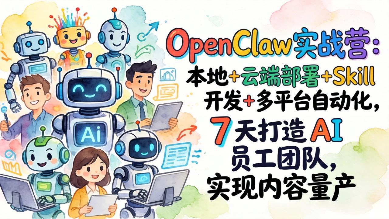 OpenClaw实战营：本地+云端部署+Skill开发+多平台自动化，7 天打造 AI 员工团队，实现内容量产-AI学习资源网
