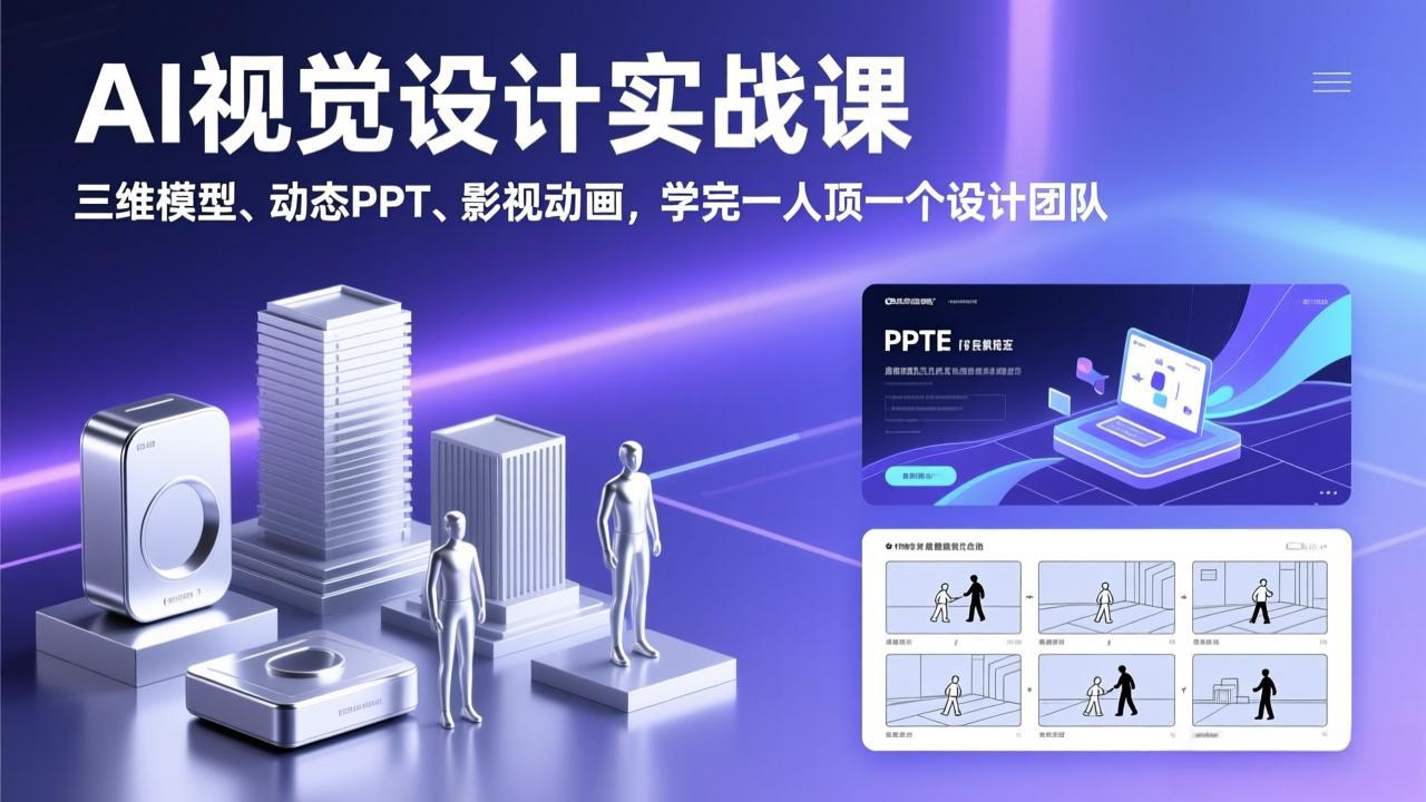AI视觉设计实战课,三维模型、动态PPT、影视动画,学完一人顶一个设计团队-AI学习资源网