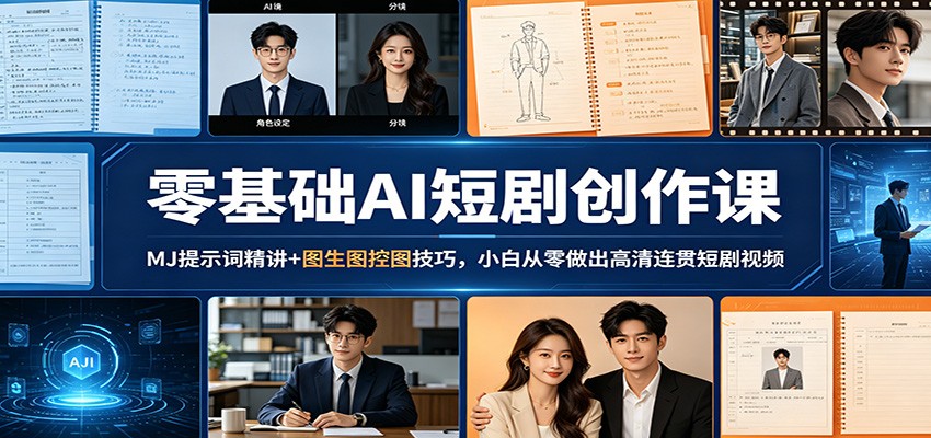 零基础AI短剧创作课：MJ提示词精讲+图生图控图技巧，小白从零做出高清连贯短剧视频-AI学习资源网