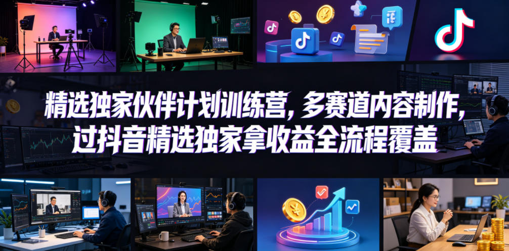 小豁食堂精选独家伙伴计划训练营，多赛道内容制作，过抖音精选独家拿收益全流程覆盖-AI学习资源网