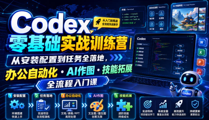 Codex零基础实战训练营｜从安装配置到任务全落地，办公自动化・AI作图・技能拓展全流程入门课-AI学习资源网