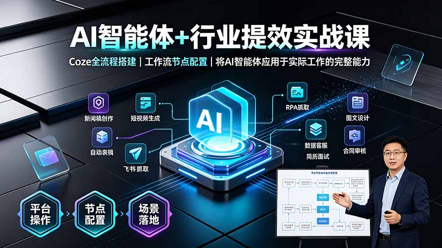 AI智能体+行业提效实战课·Coze全流程搭建|工作流节点配置|将AI智能体应用于实际工作的完整能力-AI学习资源网